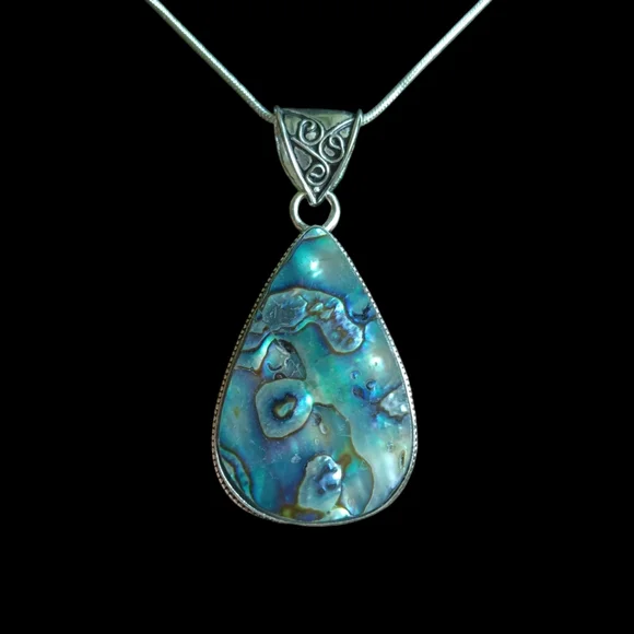 Elegant Blue Abalone Pendant Necklace - Picture 9 of 12